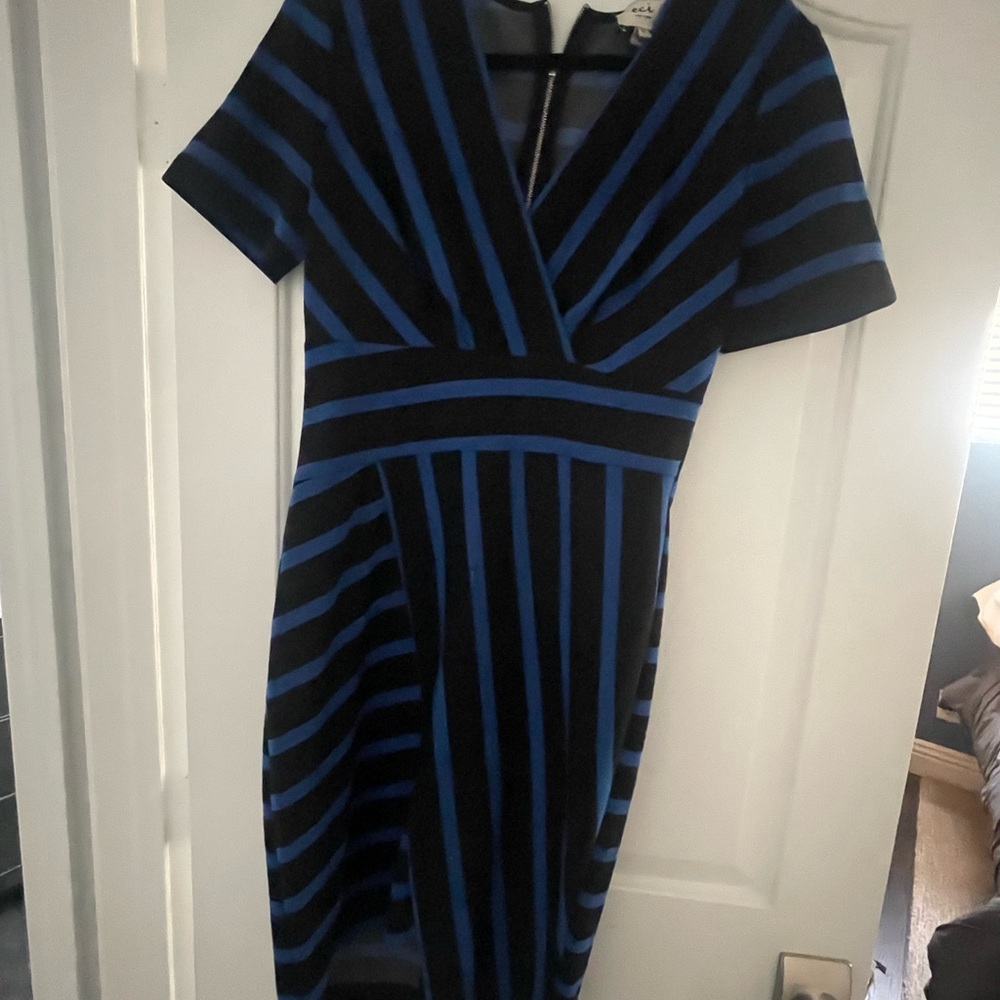 Elegant Blue and Black Striped Dress